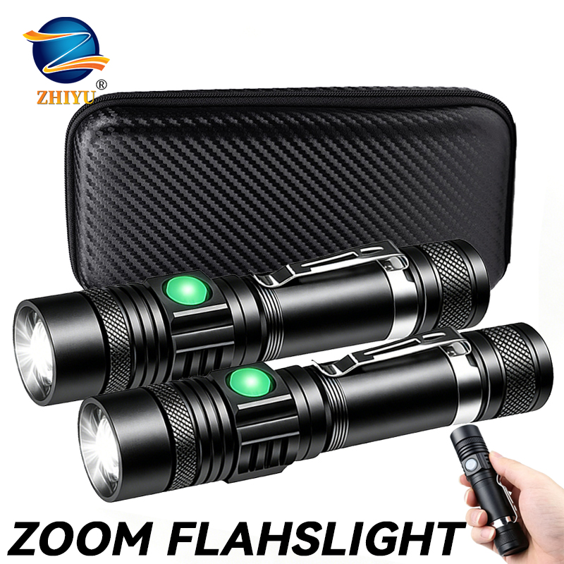 Outdoor Lighting Black - T6 LED Rechargeable Flashlight,18650 Zoomable Torch,