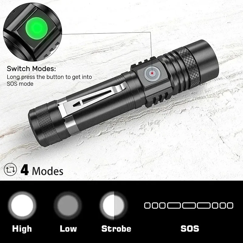 T6 LED Rechargeable Flashlight - Outdoor Lighting Black 评论和价格