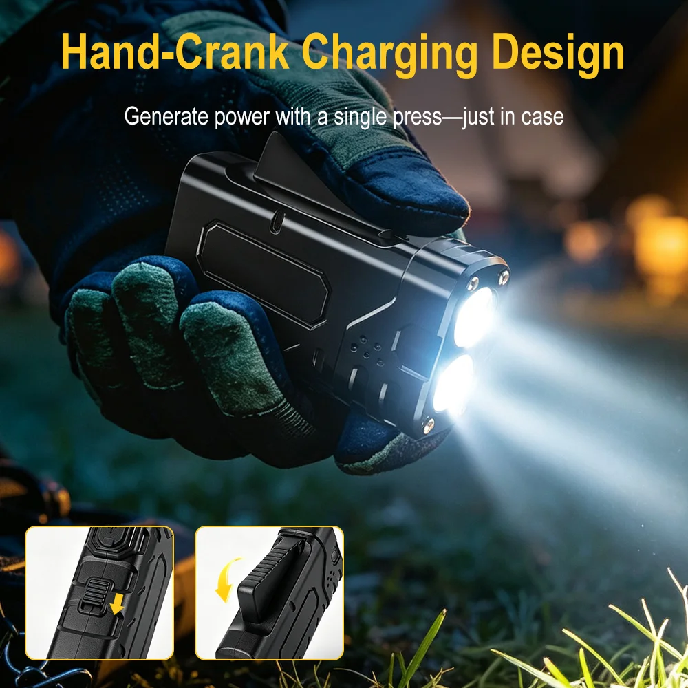 BORUIiT Hand Crank EDC LED Fla - Outdoor Lighting Black 评论和价格